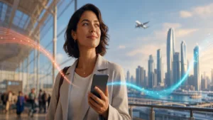 Traveler using a travel eSIM for data while keeping a home phone number